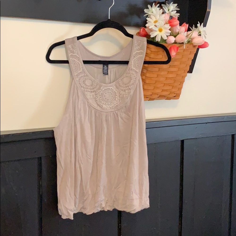 Alfani tan embroidered bubble tank top PXL beads